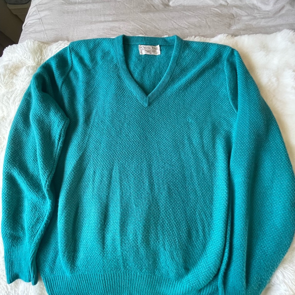 Dior Men's Turquoise V-Neck Sweater